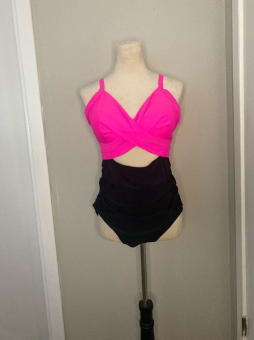 Women’s Hot Pink and Black One-Piece Swimsuit